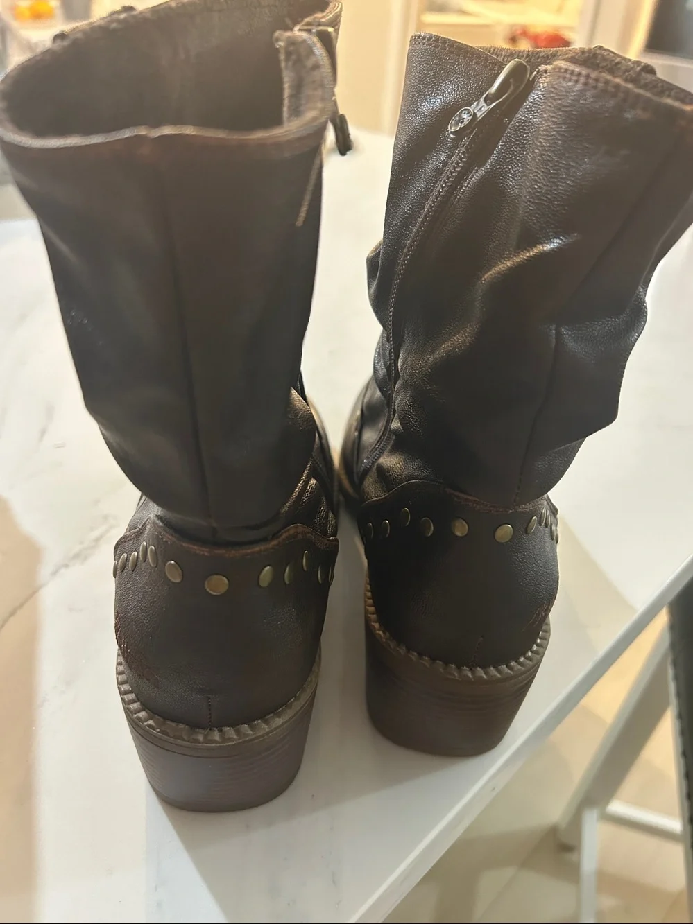 rebels Brown Slouchy Ankle Booties with Stud Detail